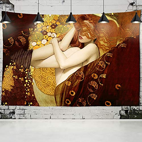 Gustav Klimt Ölgemälde Tapisserie Wandbehang Kuss Von Gold Abstrakte Kunst Dekoration Polyester Decke Yogamatte Home Schlafzimmer Kunst Personalisieren (B) 200×(H) 150CM D