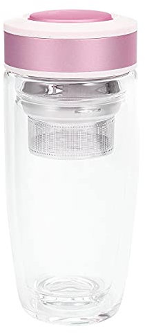 BoBoHome 380Ml Botella De Agua De Vidrio De Doble Pared Té Vaso con Filtro Infusor Taza De Viaje - Rosa