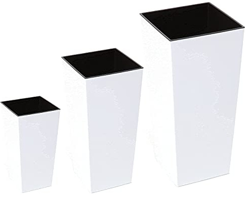 botle Dekoratives 3 er Set 4 Größenkombinationen 6 Farben Blumentopf Blumenkübel Kunststoff Pflanzeinsatz Glanz Quadrat Pflanzsäule (Weiß, XL)
