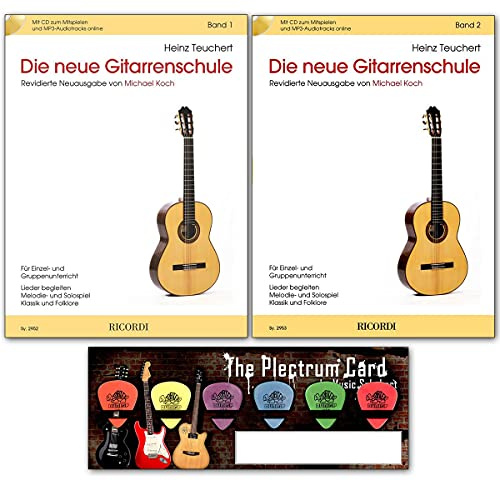 Die neue Gitarrenschule von Heinz Teuchert - Band 1 und Band 2 MIT Online-Daten - Revidierte Neuausgabe von Michael Koch mit Plektrum-Card - Ricordi Berlin 9790204229529 9790204229536