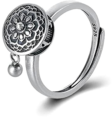 NICEY Neue Ankunft Retro Six-Character Mantra Kreative ethnische Art Offene Ringe für Frauen Tibetische Silber drehbare Amulet Glaubensschmuck