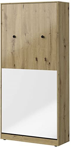 Marmex Nero NR 15P - Glänzend Vertikales schrankbett, Klappbett, versteckt im Kleiderschrank Bett für kleines Zimmer (> Eiche Artisan Glanz + weiße Glanz +(schwarzer Griff))