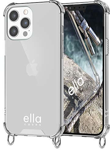 ella cases Handyhülle mit Ösen für iPhone 12 Pro Max Hülle transparent mit Ringen für Handykette in Silber einzeln ohne Kette modular mit Kordel, Schnur oder Gurt zum Umhängen