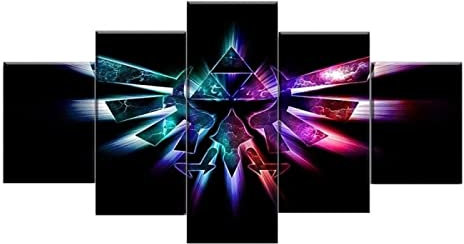 MPPSU Kunstdrucke Modular Wandkunst Modern Wanddekoration Wandbilder Wohnzimmer Leinwandbild 5 Teiliges Poster Set XXL Bilder Kreatives Geschenk Mit Rahmen Spiel Logo Zelda Breath Of The Wild