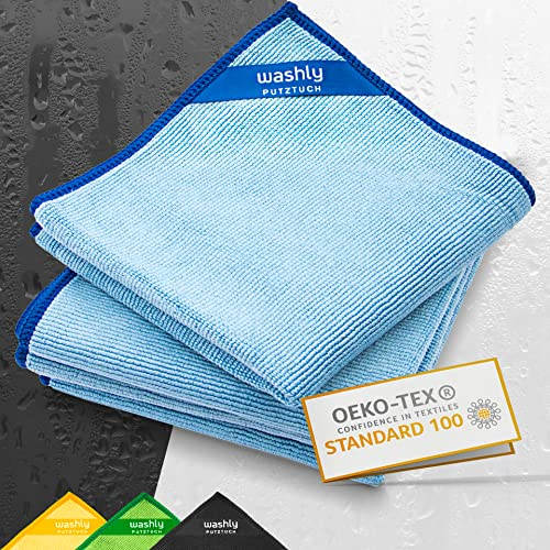 washly Putztücher Oeko-TEX 30 x 30 cm – 4 Blaue Mikrofasertücher - Mikrofaser Putzlappen für den Haushalt - 430 GSM Microfaser Reinigungstuch - Putztuch extra dick Ultra saugstark weich fusselfrei