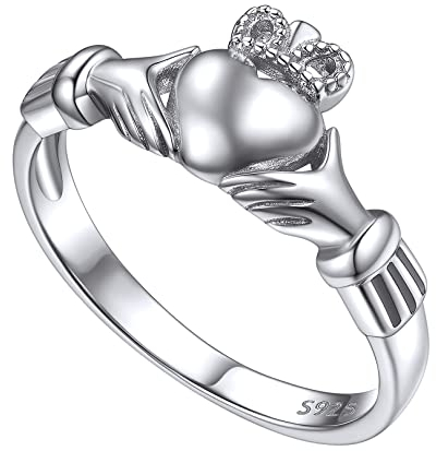 FOCALOOK Anelli Donna Argento 925 Anello Claddagh Irlandese Argento 925 Anelli Donna in Argento Misura 14