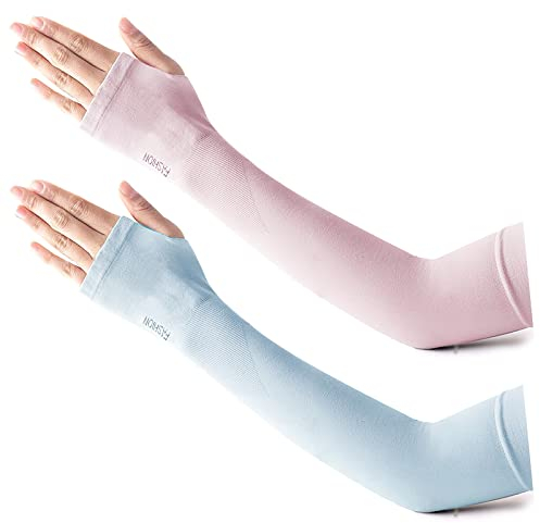 LumiSyne 2 Paar Sonnenschutz Arm Ärmel Mit Daumenloch Damen Herren UPF 50+ Elastische Kompression Ärmel Lange Armlinge Kühlung Armabdeckung Armstulpen Für Sommer Radsport Laufen Golf Tattoo Abdeckung