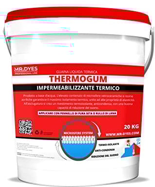 THERMOGUM GUAINA LIQUIDA TERMICA IMPERMEABILIZZANTE BIANCA da 1-6-20 KG. (FIBRATA, 20 KG)