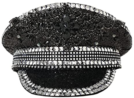 BPURB Steampunk Hut Festival Kapitän Stil Luxus Damen Mädchen Strass Pailletten Zylinder Halloween Weihnachten Kostüm Cosplay (Style-C)