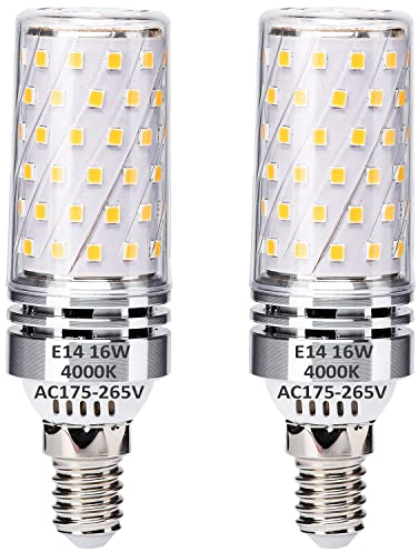 Ugvmn E14 LED Kerze Birnen 16W Entspricht 120W Halogen Birnen, E14 Tageslichtweiß 4000K, E14 energiesparlampe, e14 glühbirnen, Kein Flackern, Nicht dimmbar, 1400lm, AC 175-265V, 2er Pack