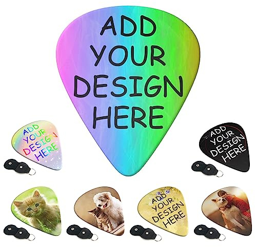 Benutzerdefinierte 6er-Pack Gitarrenplektren, personalisierte Gitarrenplektren, fügen Sie Ihr eigenes Design mit Fototext hinzu, 0,46 mm / 0,71 mm / 0,96 mm dünn, mittel, schwer für E-Gitarre, Bass