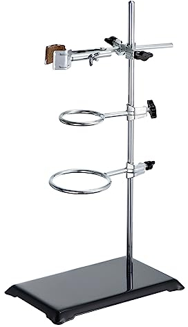 YOKIVE Laboratory Stand Support Set, Chemical Resistant Steel Ring Stand Set Lab Support with Clamp Ring, Great for Chemistry Industrial Labs (16-inch Rod)