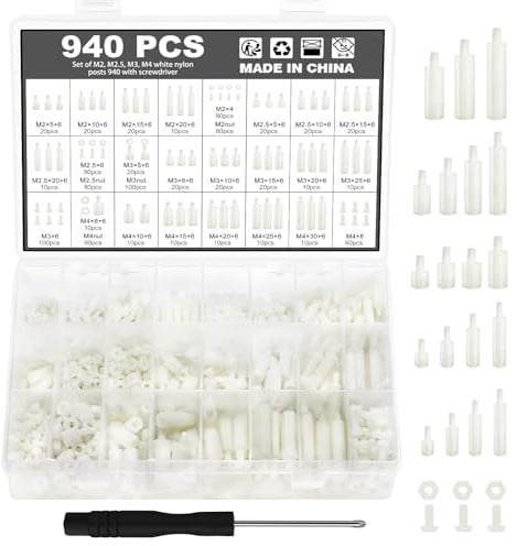 WiMas 940PCS Nylon Hex Standoff Spacer Screw Nut Threaded Pillar Standoff Screws Assorted Assortment Set M2 M2.5 M3 M4 for DIY PCB Board Motherboard Mounting (White)