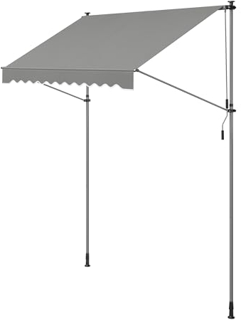 SONGMICS Klemmmarkise, Balkonmarkise, höhenverstellbar, mit Handkurbel, Sonnenschutz, für Balkon, Terrasse, Garten, 250 x 120 cm, grau GSA252G01