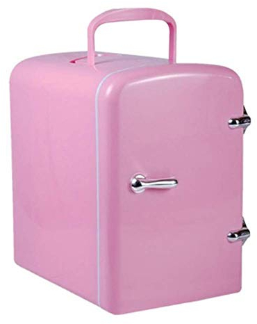ABBNIA Mini refrigerador Vintage con Cerradura para dormitorios Mini refrigerador portátil silencioso para automóvil al Aire Libre 3 Colores (Rosa)