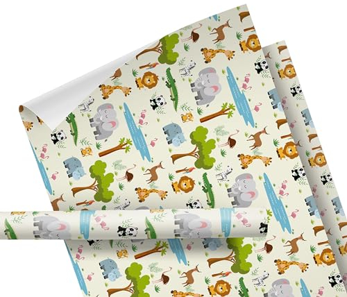 Geschenkpapier Kinder – Motiv: Safari, Löwen, gelb – für Geschenke zum Geburtstag oder Weihnachten – Geschenkpapier für Mädchen und Jungen – Rolle: 47 cm breit, 3 m lang - Geschenkverpackung