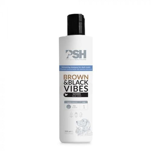 PSH Brown & Black Vibes Shampoo für Hunde und Katzen mit braunem und schwarzem Haar, mit Glycerin und Aloe Vera, hypoallergen, parfümfrei, ohne Farbstoffe, geeignet für empfindliche Haut, 300 ml