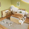 Goeria Komplettschlafzimmer Set, Jugendzimmerkombination, Einzelbett + Schränke, Jugendbett, Paneelbett mit 4 Schubladen, 2 Schränke mit Rollen am Boden,Weiß + Helleichefarbe, 90x200cm