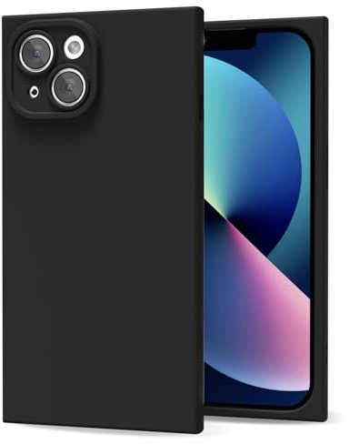 oakxco for iPhone 13 Phone Case Silicone Square Edge, Y2k Soft Rubber Gel Cute Phone Case for Women, Girly Aesthetic Trendy Design, Thin Slim Matte TPU Protective Cover, Black