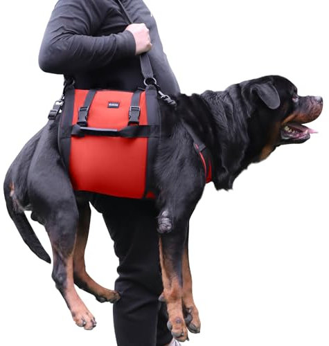 Hundehebegeschirr für große Hunde, Ganzkörper-Hundetragetasche mit Griff, zur Unterstützung der Hinterbeine/Gelenkverletzungen/Arthritis von Hunden (Rot, XXL)