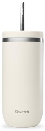 QWETCH - Cold Cup Isotherme 600ml Sable - 24h Glacé & 12 Froid - Inox Recyclé, Anti-Éclaboussure - Idéale pour Boissons Fraîches, Bubble Tea et Café Glacé
