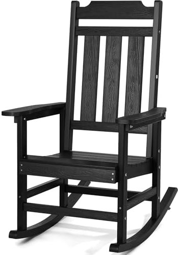 VEVOR Schaukelstuhl, HIPS-Sessel für den Außenbereich, Relaxsessel für die Terrasse mit hoher Rückenlehne und glatten Armlehnen, trägt bis zu 180 kg, Schwingsessel für Garten, Balkon, Veranda, schwarz