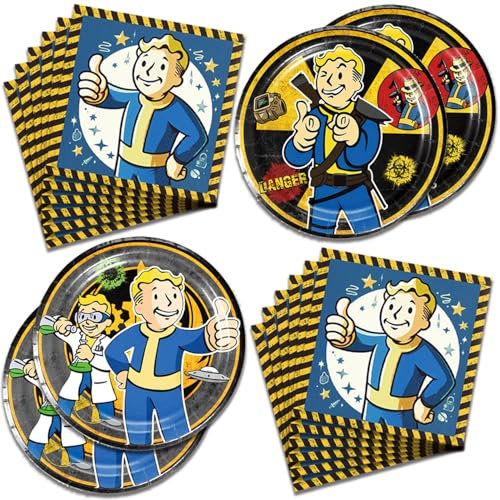 Fuyhiuous 40Pcs Fallout Vedio Game Party Supplies include 20 plates, 20 napkins for the Fallout birthday party decoration