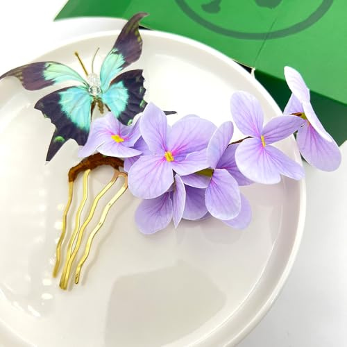 Cayyoomm Hairpin with Blue Butterfly and Purple Orchid Hanfu hairpin Chinese ancient hairpin headwear classical hair pin Han element (Butterfly Orchid)