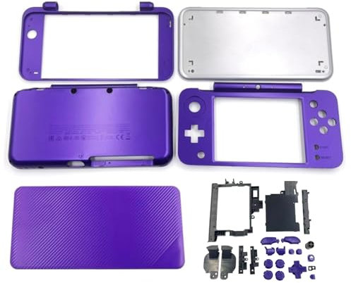 Hzxkqmil Kit Guscio di Ricambio Custodia a Alloggiamento per Nintendo New 2DS XL/New 2DS LL Console, Coperchio Anteriore Piastre di Copertura Inferiori + Set di pulsanti (Viola + Argento)