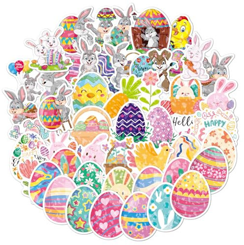 50 Stück Aufkleber Ostern, Ostereier Sticker, Kinder Osteraufkleber, Ostersticker, Ostern Aufkleber Deko, Osterdeko Aufkleber, Oster Sticker Set, Hasen Aufkleber für Kinder, Ostereier Deko