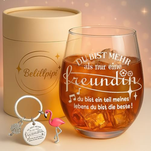Belillpipi Geschenke für Freundin Frauen Weingläser Geburtstagsgeschenk, Geschenke für Beste Freundin Personalisierte Weinglas mit Gravur Freundschaftsgeschenke für Frauen, 440ml