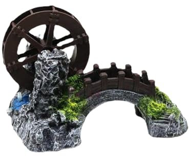 Gungtj Landscape Aquarium Ornament, Water Wheel Bridge Statue, Resin Aquarium Decor, Chinese Potted Plant Decoration, Realistic Simulation Ornament for Fish Tank Accessories