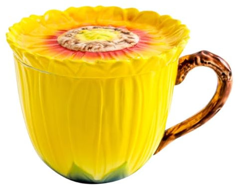 Taza de café con girasol amarillo de 360 ​​ml con tapa de cerámica: perfecta for café, té, café con leche y más.