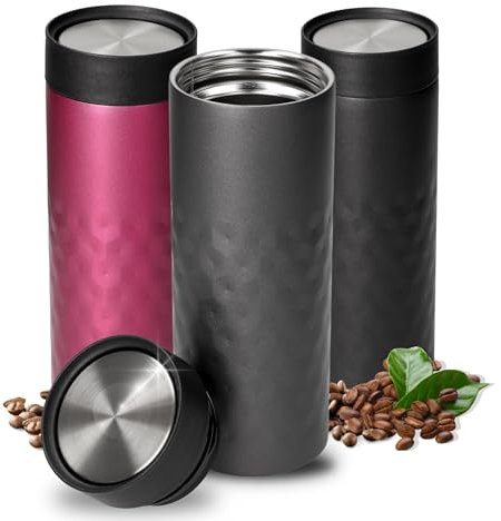 Thermobecher 'Crystal' 450 ml - auslaufsicherer Kaffeebecher to go - Edelstahl Trinkbecher mit 360-Grad Deckel für Kaffee & Tee - Becher hält mehrere Stunden warm oder kalt, Farbe:grau