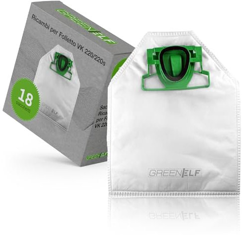 18 Sacchetti Folletto VK 200/220S Compatibili – Microfibra Multistrato Alta Filtrazione – Ricambio Aspirapolvere Sacchetti Folletto vk220s e 220, Massima Compatibilità e Resistenza