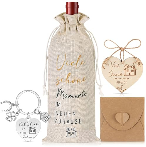 Otuuz Einzugsgeschenke Haus Wohnung Schlüsselanhänger Glücksbringer | Einweihungsgeschenk, Flaschentüten und Umschlag, Geschenk zum Einzug, Umzug, Richtfest, Viel Glück im Neuen Zuhause