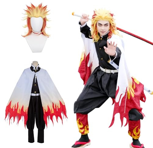 CR ROLECOS Anime Rengoku Kyoujurou Kostüm Cosplay Kostüm Kyoujurou Halloween vollständiger cosplay Satz Mit Perücke XXL