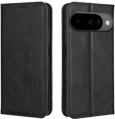 EASSGU Handyhülle für Google Pixel 10 (6.3 Inches) Flip Folio PU Leder Magnetschalter Schutzhülle, [3 Kartenfach] [1 Wallet] Stand Case - Schwarz