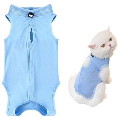 MUNZE Katzenbody nach op, Atmungsaktive Katzenbekleidung - Weicher op Body Katze mit Verstellbarem Design für postoperative Pflege kastration Katze Aller Größen