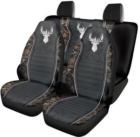 TOADDMOS Hirsch-Sitzbezüge für Auto, Set von 4, Jagdwald, voller Schutz, elastische Polyester-Autositzbezüge für den Innenraum, rutschfest, passend für die meisten Autos, Limousinen, SUVs