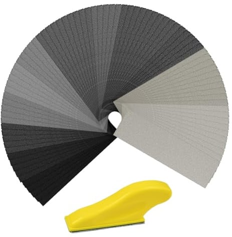 URAQT Profi Schleifpapier Set, 76 Stück Nass und Trocken Sandpapier mit 90x30 mm Schleifklotz, Körnung 120/240/600/800/1000/1200/1500/2000/3000/5000, für Holz Metall Auto Lack Holzmöbel Stein Glas