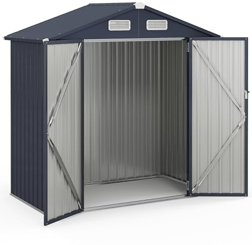 COSTWAY Gerätehaus Metall, Geräteschuppen mit 4 Lüftungen & abschließbare Türen, Gartenhaus Wetterfest für Garten, Hinterhof, 193 x 108 x 196 cm, Dunkelgrau