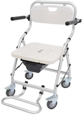 Chaise percée pliante 3 en 1 avec accoudoirs et roues, chaise de toilette, chaise de douche, fauteuil roulant, capacité de charge 150 kg
