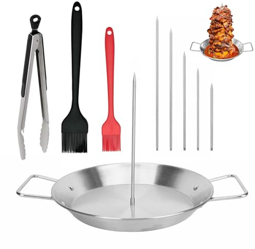Vertical Meat Skewer with 5 Replacement Spikes, Oil Brushes and Food Clip | Kebab Plate, Stainless Steel Vertical Skewer Grill, Kebab Plate and Skewer for Sausage Steak Whole Chicken Fish
