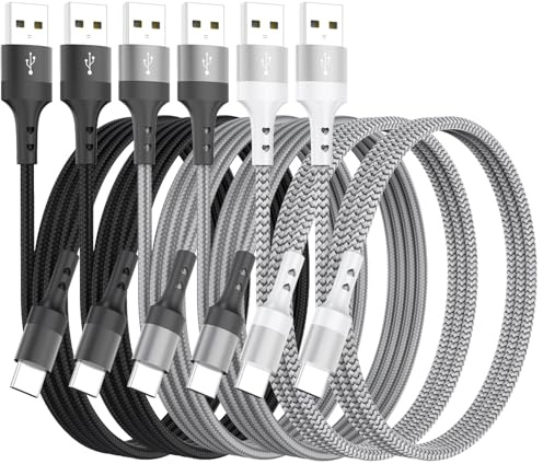 HKYUSHINE USB C Charger Cable 6-Pack Multi-Length 3.1A USB A to USB C Charging Cable, Fast Type C Cord Compatible with Samsung Galaxy Note, Google Pixel, LG, OnePlus, Moto G,for iPhone15/16/17