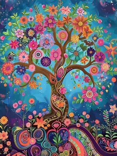 Pskgbxmu Kit estampillée au point de croix 11CT Canevas Broderie Arbre de vie DIY Adultes Débutant Compté Point de Croix art Kits 40x50 cm