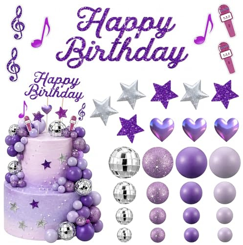 32 Stück Discokugel Geburtstag Deko, Happy Birthday Banner Tortendeko | Kpop Party Deko für Kinder Jugendliche zur Geburtstagspartys Partyzubehör, Kuchendekorationen, Kindergeburtstag Geschenke