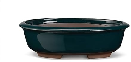 CERTRE - Vase ovale en grès, modèle Trévise, fabriqué en Italie, couleur vert foncé (émaillé) | Dimensions extérieures 33 x 26 x 8,5 cm