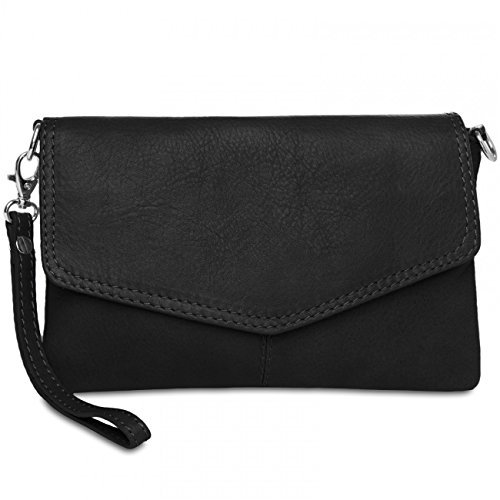 Caspar Elegante Leder Clutch Abendtasche aus samtweichem Nappaleder Damen Umhängetasche - PREMIUM LINE - Modell No.322 - Made in Italy, Farbe:schwarz, Accessoires:One Size