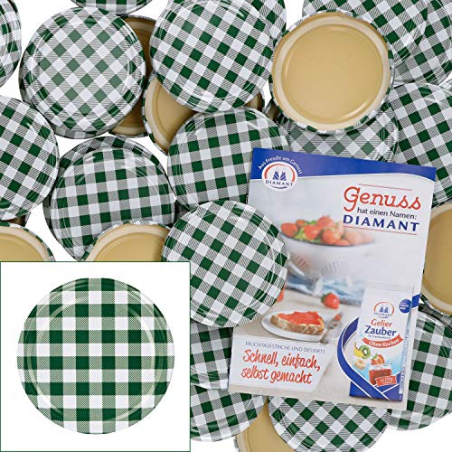 MamboCat TO82 Lot de 50 Couvercles à Carreaux Verts et Blancs I Twist-Off pour Bocaux I Bord Rond I Conservation I Convient pour 230 ml, 350 ml et 435 ml